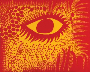 Yayoi Kusama  "I want to live honestly, like the eye in the picture", 2009, Acrílico sobre tela. (130.3 x 162 cm) 