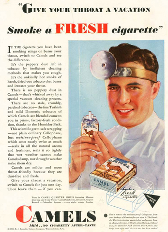 "Dale a tu garganta unas vacaciones; fumá un cigarrillo fresco" (1931)