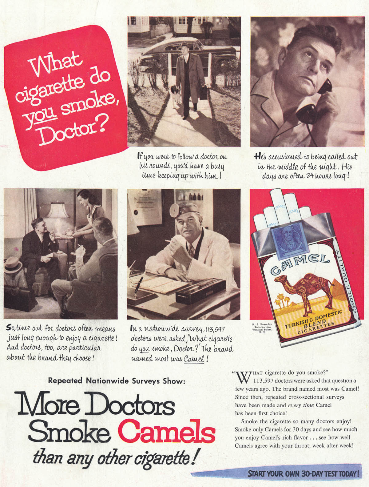 "Más médicos fuman Camel que cualquier otro cigarrillo" (1952)