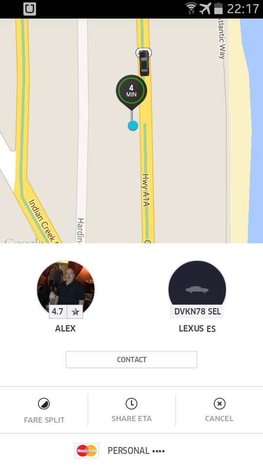 Uber pago con tarjeta Miami