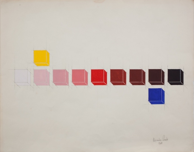 Alejandro Puente: Sistema cromático –primarios–, 1968 (Chromatic System –Primary–). Graphite and acrylic on paper. 48 x 61 cm