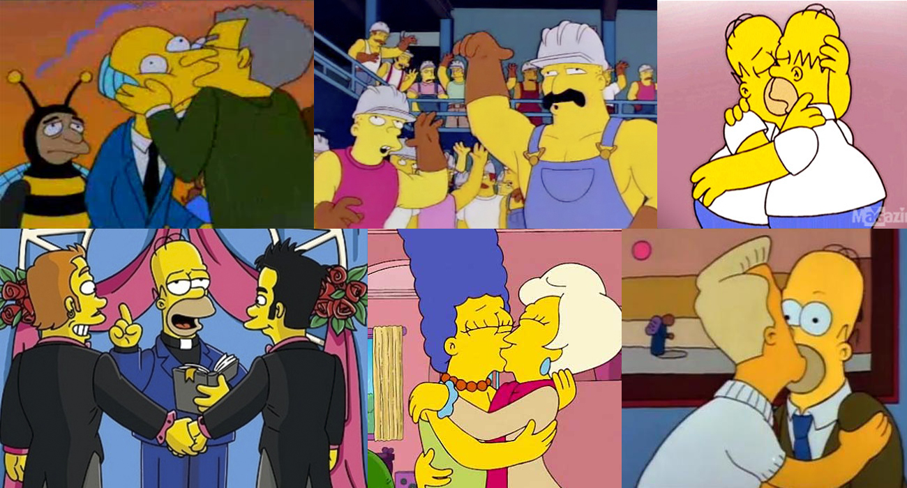 Algunos de los muchos besos gay en los Simpson, y situaciones como la fundi...