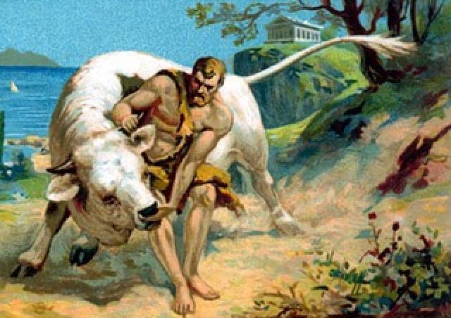 El Toro de Creta es domado por Heracles. El animal violó a Pasifae y de ella tuvo al horrendo Minotauro
